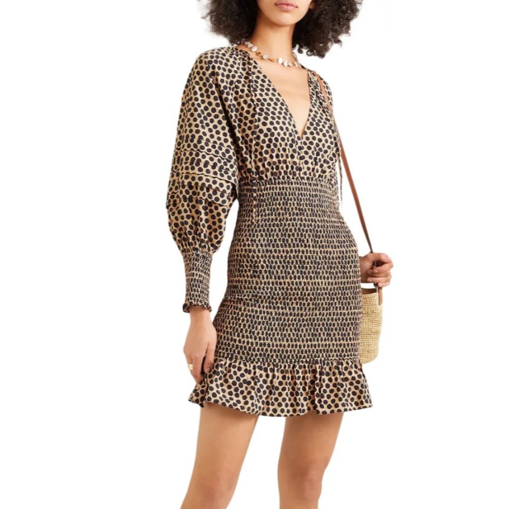 RHODE Anya shirred polka-dot cotton-voile mini dress